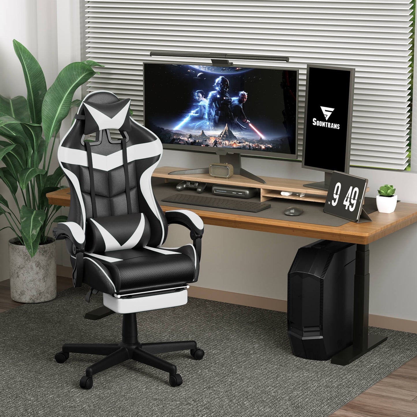 【CAPTAIN 2.0】Polar White Gaming Chair with Footrest - SOONTRANS