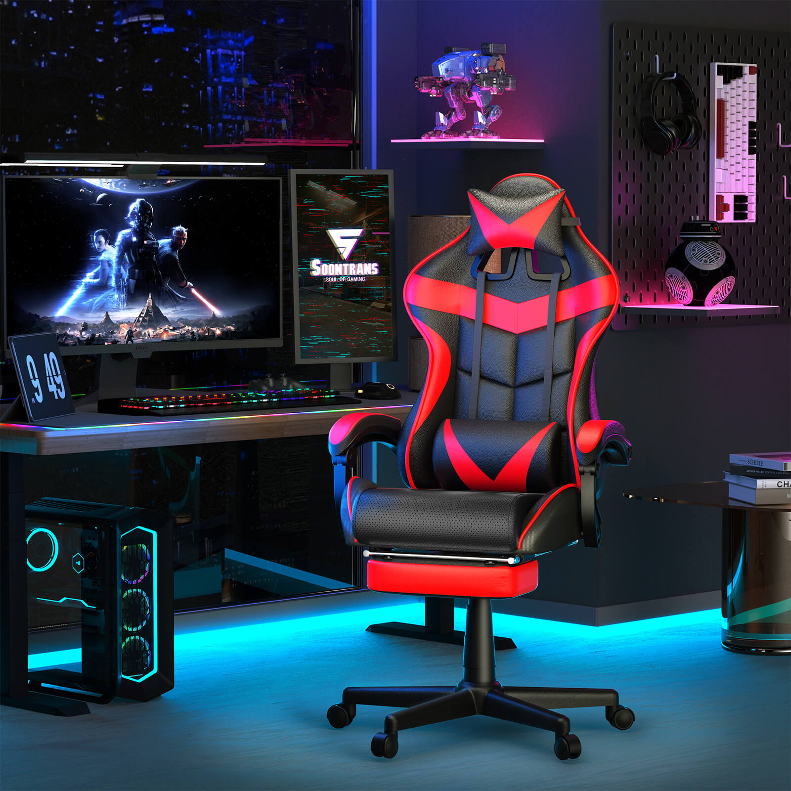 Red computer desk online chair