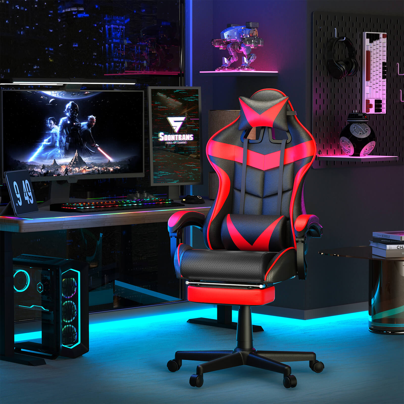 CAPTAIN 2.0】Comfortable Gaming Desk Chair Vibrant Red Gaming Chair with  Footrest – SOONTRANS