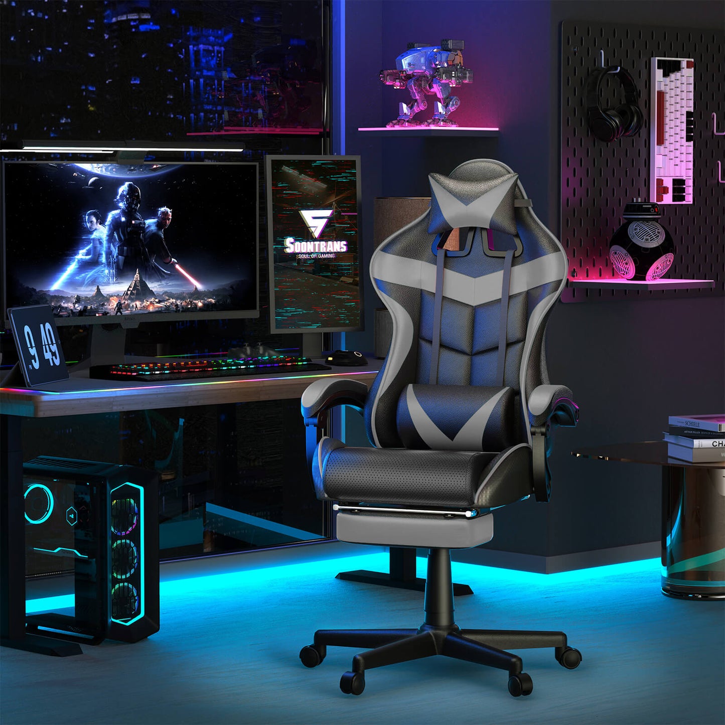 【CAPTAIN 2.0】Galaxy Grey Gaming Chair with Footrest - SOONTRANS