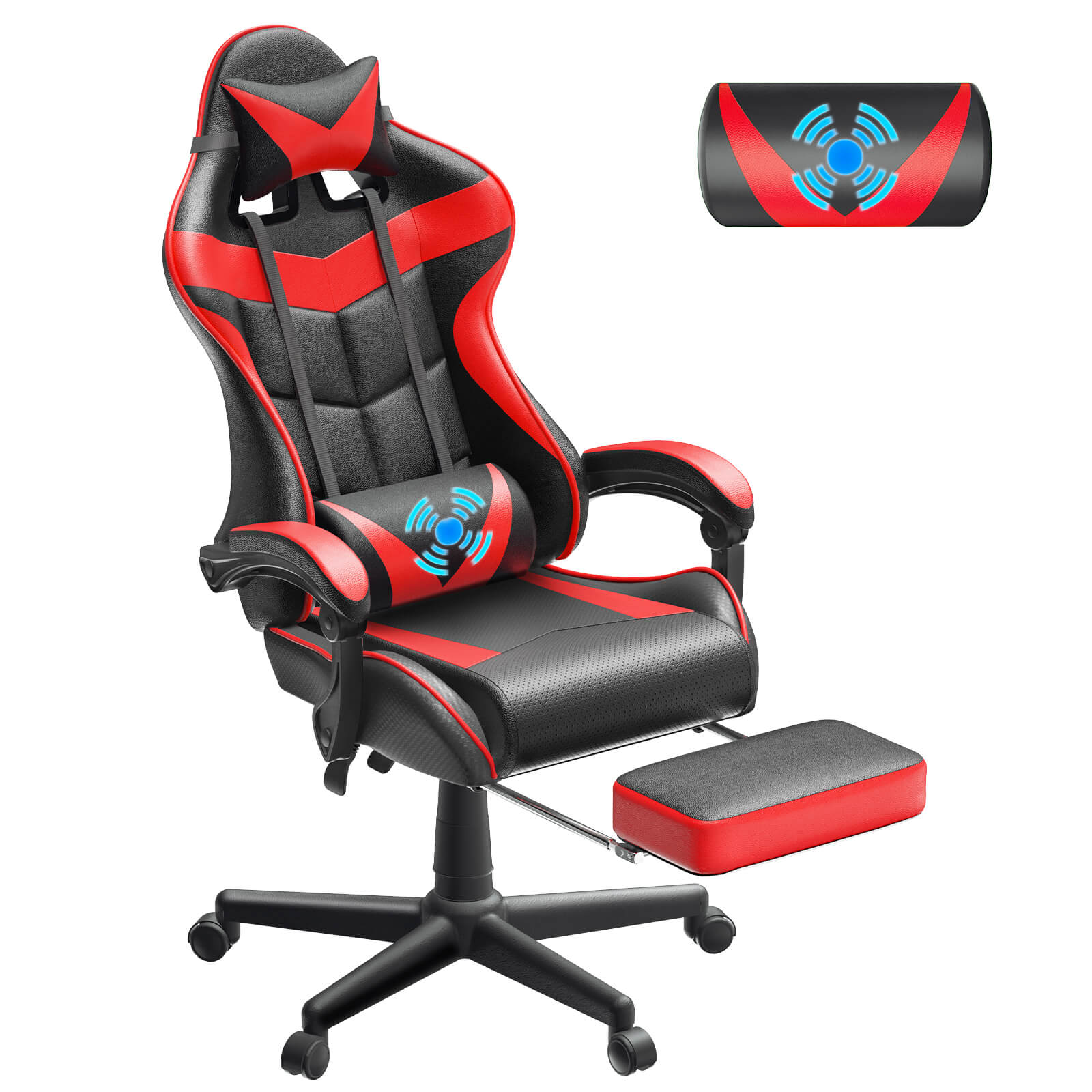 【CAPTAIN 2.0】Vibrant Red Gaming Chair with Footrest - SOONTRANS