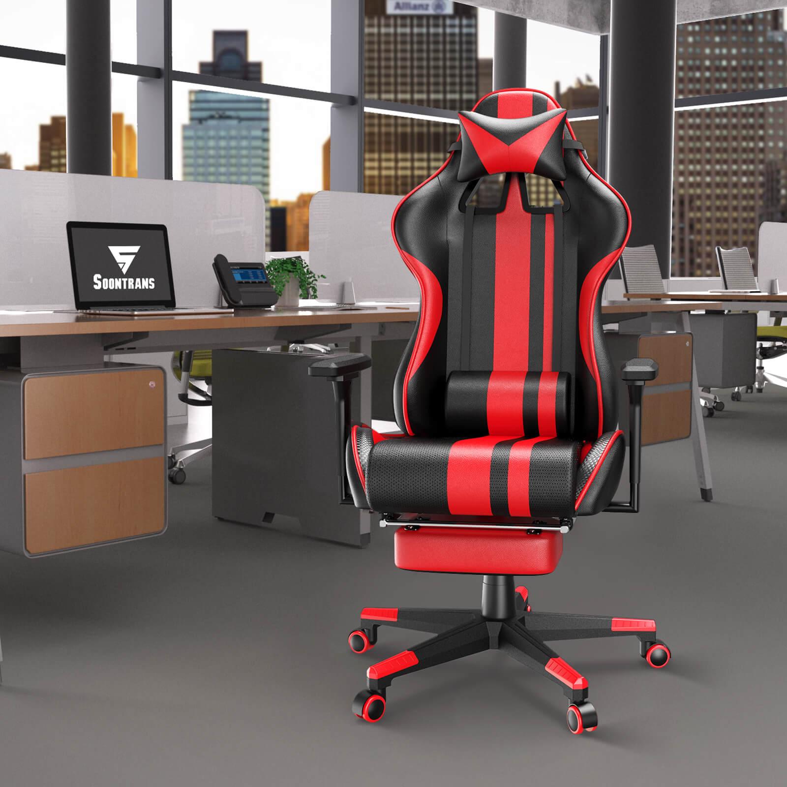 AMG Series Upgrade Version Racing Style Red Gaming Chair for Tall People with Thicken Footrest - SOONTRANS