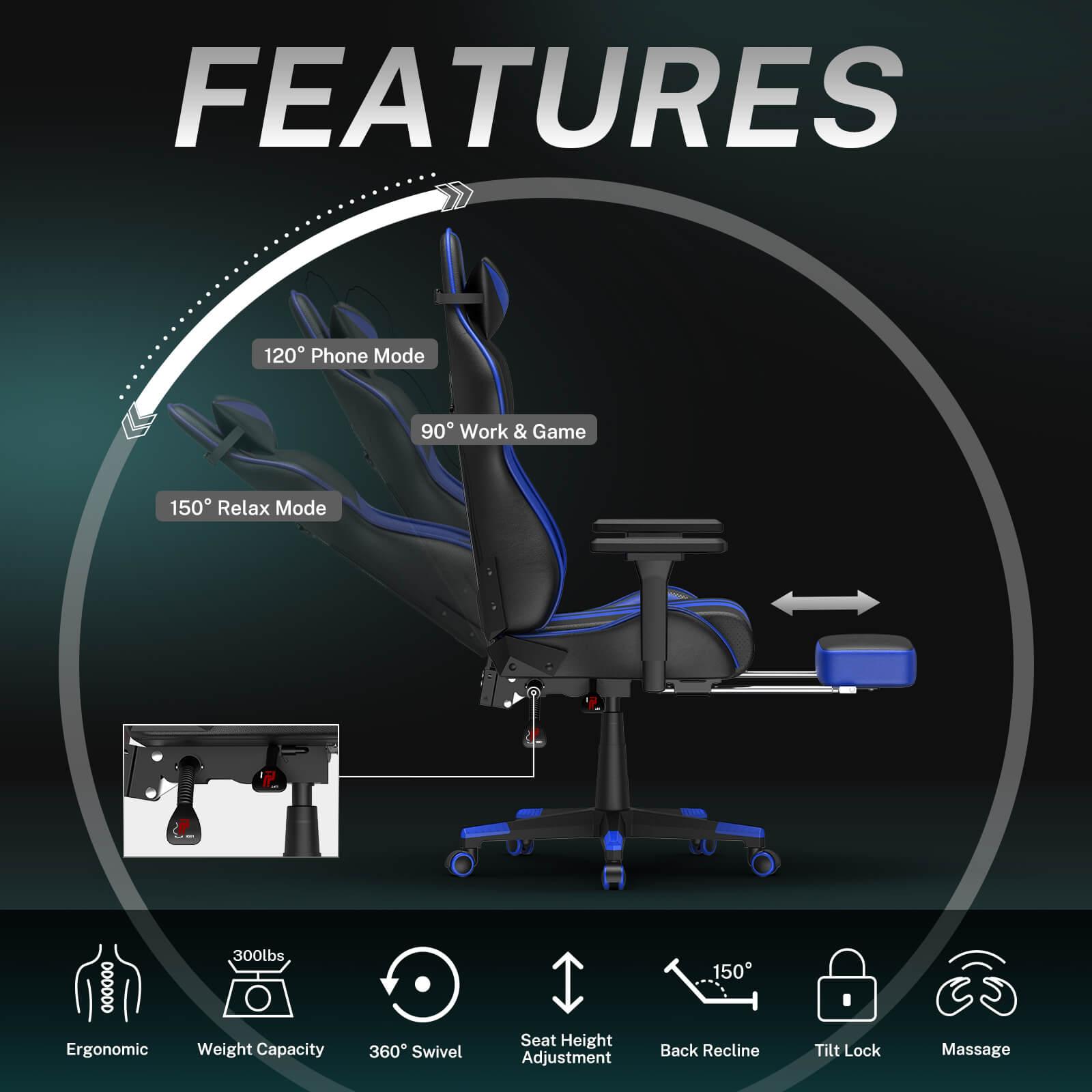 AMG Series Blue Upgrade Version Gaming Chair for Back Pain LOL Gaming Chair with Retractable Thicken Footrest - SOONTRANS