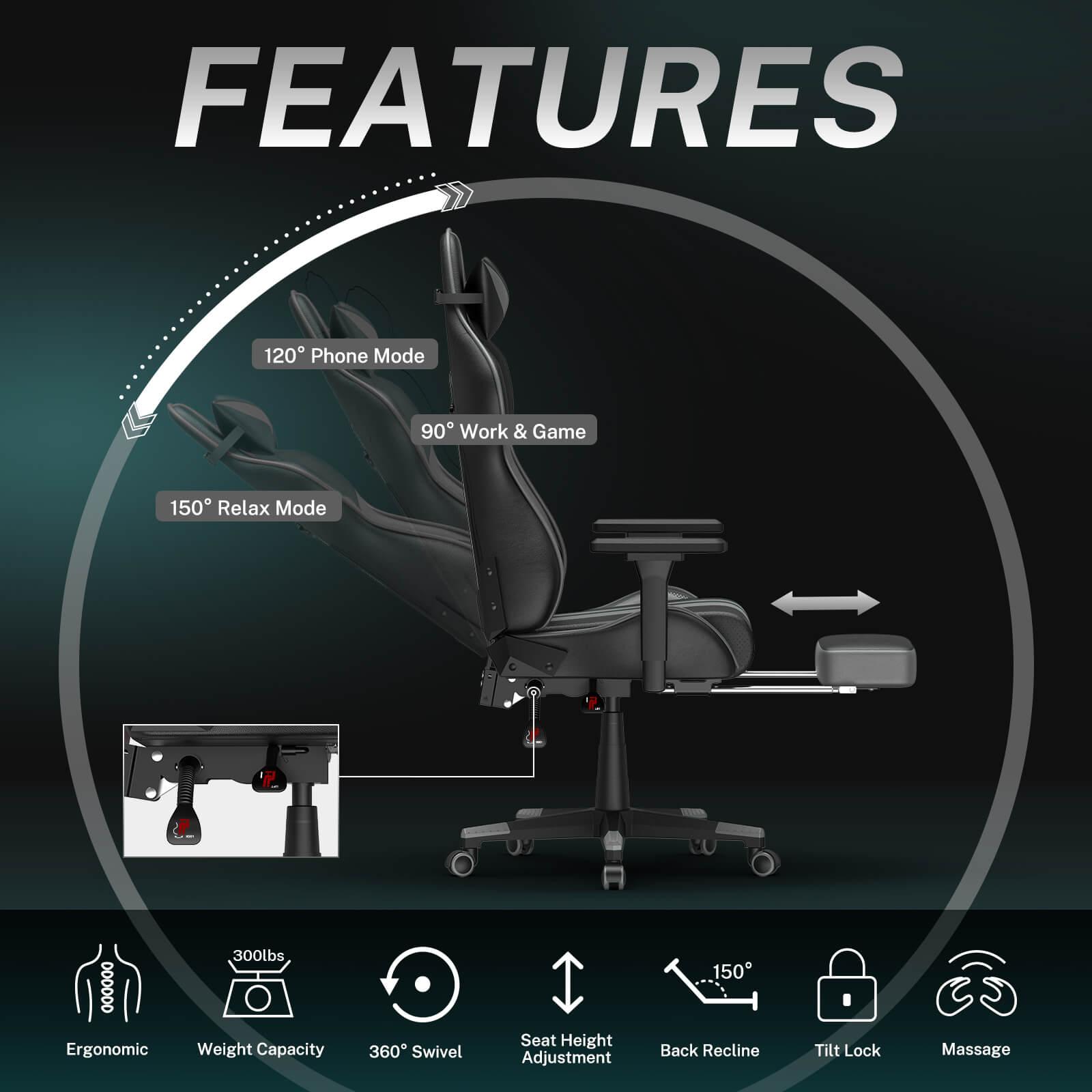 AMG Series Upgrade Version Office Chairs for Gaming Black and Grey Gaming Chair with Footrest - SOONTRANS