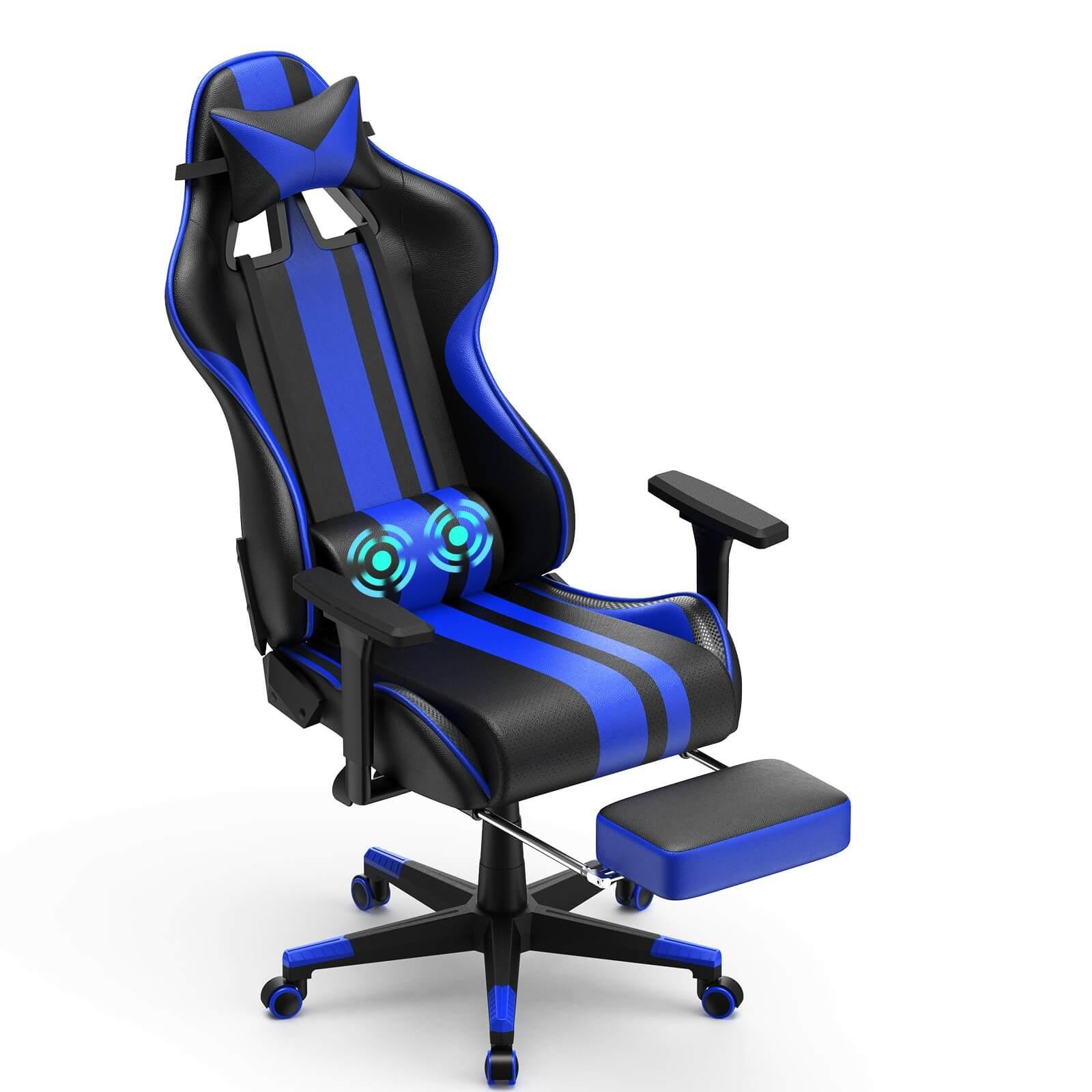 AMG Series Blue Upgrade Version Gaming Chair for Back Pain LOL Gaming Chair with Retractable Thicken Footrest - SOONTRANS