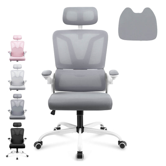 Sedia da ufficio ergonomica Soontrans in rete con cuscino di supporto lombare - Grigio scuro 