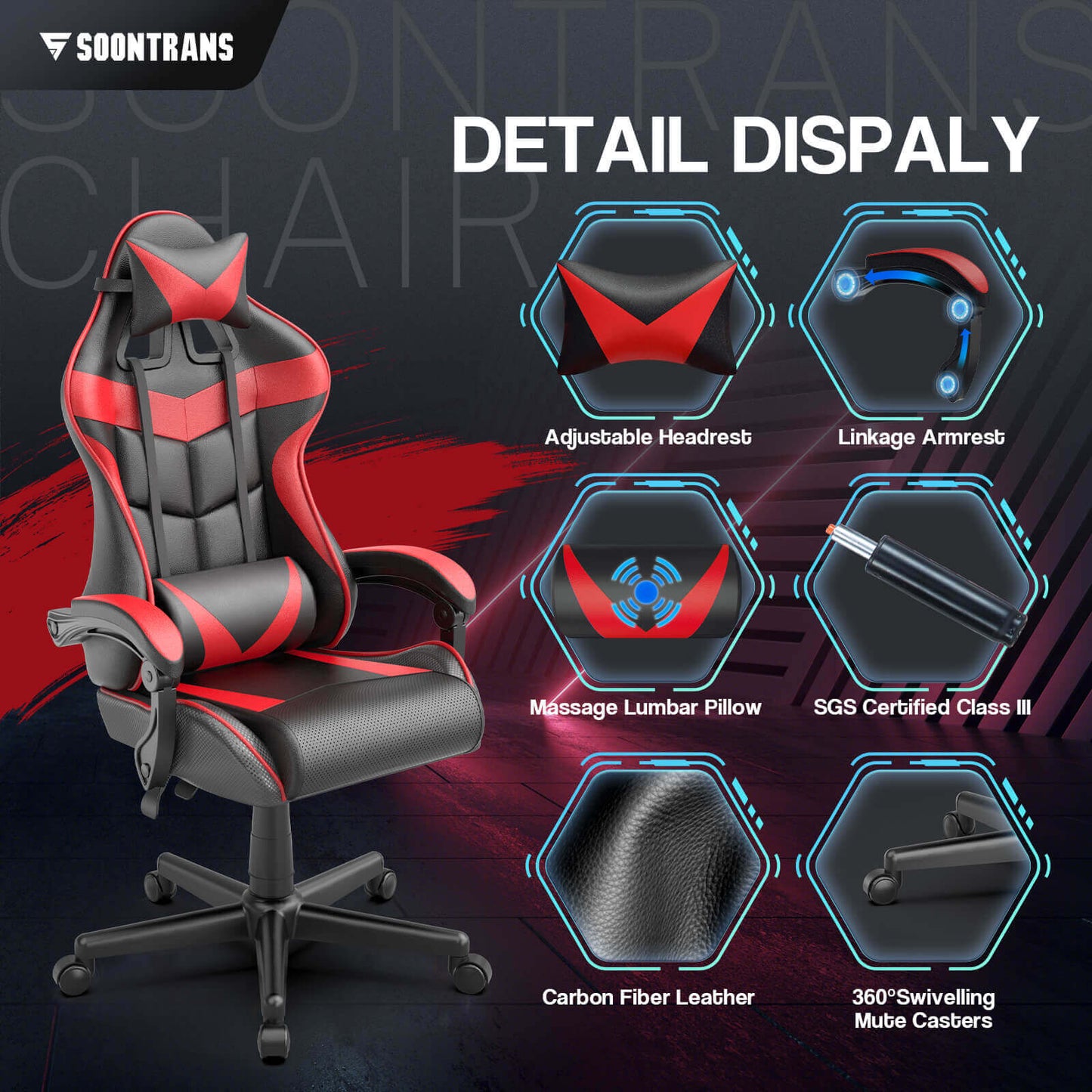 Sedia da gioco Captain Series Versione senza poggiapiedi Sedile da corsa ergonomico (Rosso)