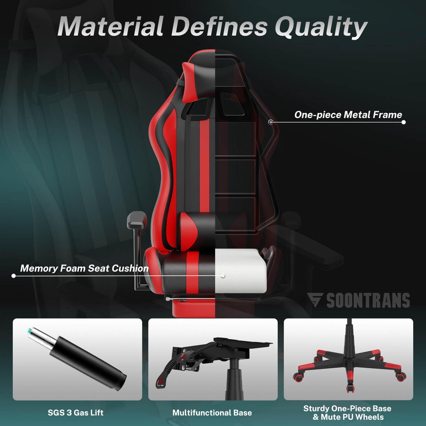 Alpha Series Upgrade Version Lumbar Gaming Chair with Footrest Red High Back Ergonomic Desk Chair - SOONTRANS