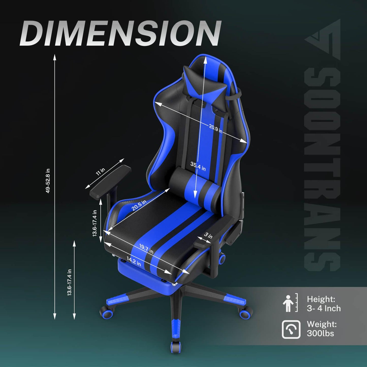 AMG Series Blue Upgrade Version Gaming Chair for Back Pain LOL Gaming Chair with Retractable Thicken Footrest - SOONTRANS