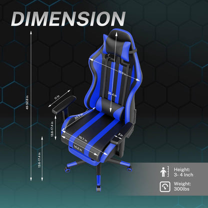 Alpha Series Pro Version Gaming Chair with Footrest Blue Gaming Recliners for Adults - SOONTRANS