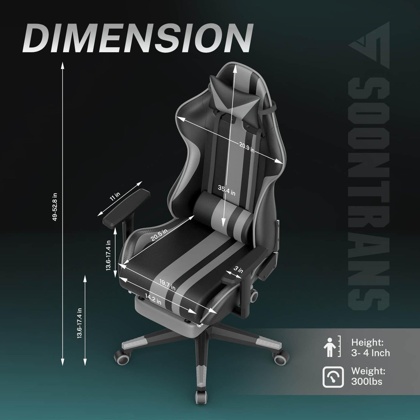 AMG Series Upgrade Version Office Chairs for Gaming Black and Grey Gaming Chair with Footrest - SOONTRANS