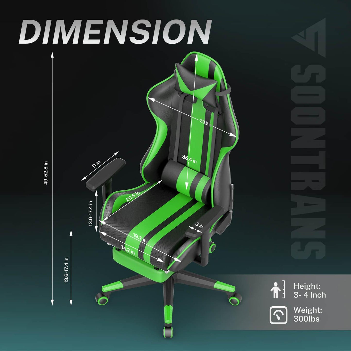 AMG Series Upgrade Version Racing Seat Chair for PC Green Gaming Chair for Teenager with Footrest - SOONTRANS