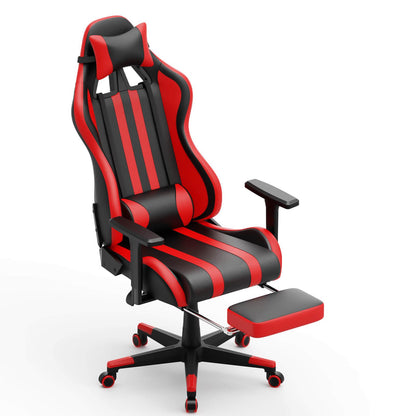 Alpha Series Upgrade Version Lumbar Gaming Chair with Footrest Red High Back Ergonomic Desk Chair - SOONTRANS