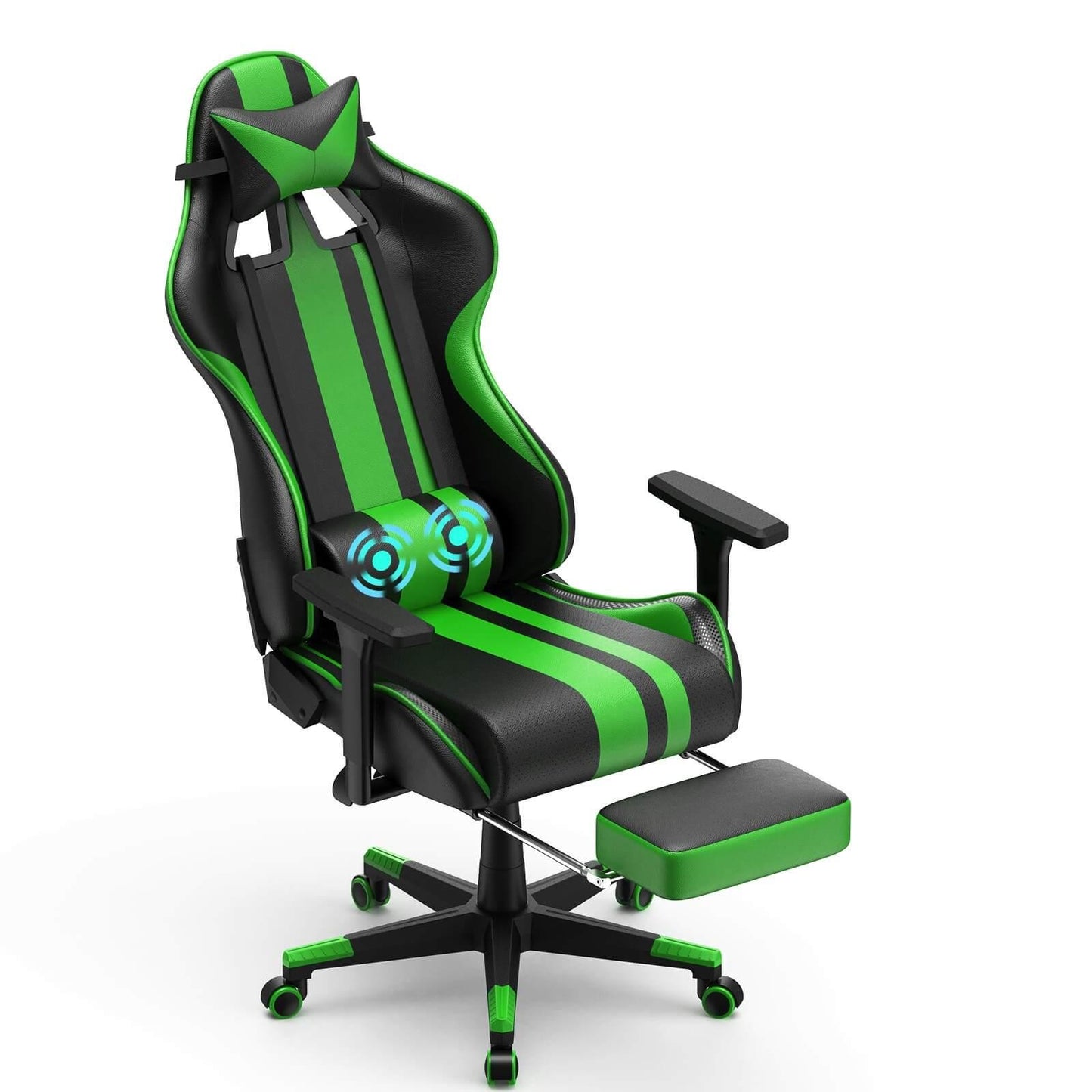 AMG Series Upgrade Version Racing Seat Chair for PC Green Gaming Chair for Teenager with Footrest - SOONTRANS