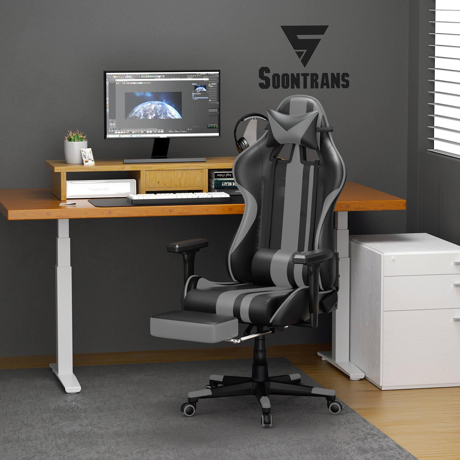 Grey gaming best sale chair with footrest