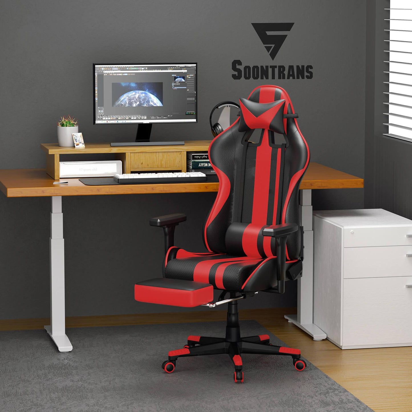 AMG Series Upgrade Version Racing Style Red Gaming Chair for Tall People with Thicken Footrest - SOONTRANS