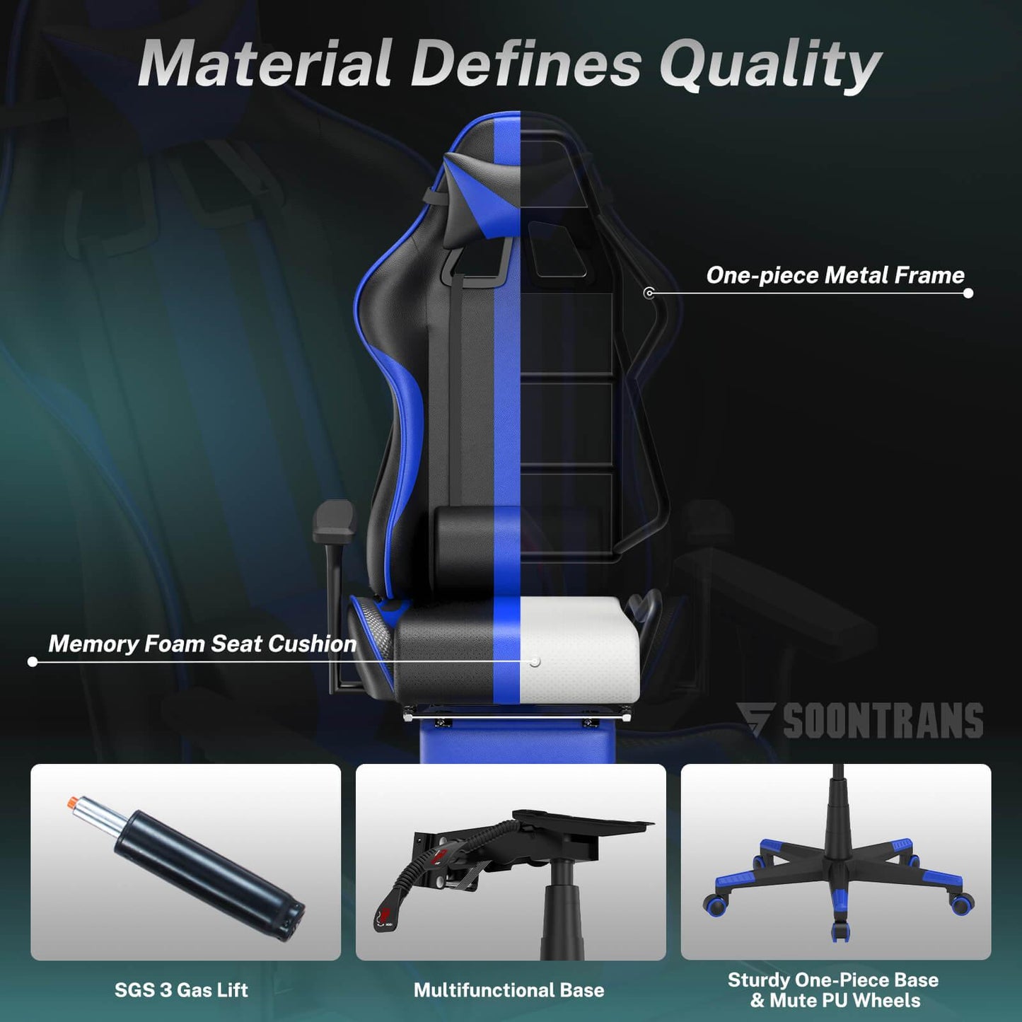 AMG Series Blue Upgrade Version Gaming Chair for Back Pain LOL Gaming Chair with Retractable Thicken Footrest - SOONTRANS