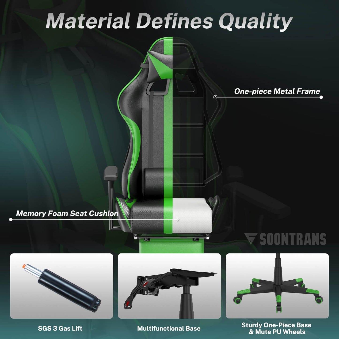 AMG Series Upgrade Version Racing Seat Chair for PC Green Gaming Chair for Teenager with Footrest - SOONTRANS