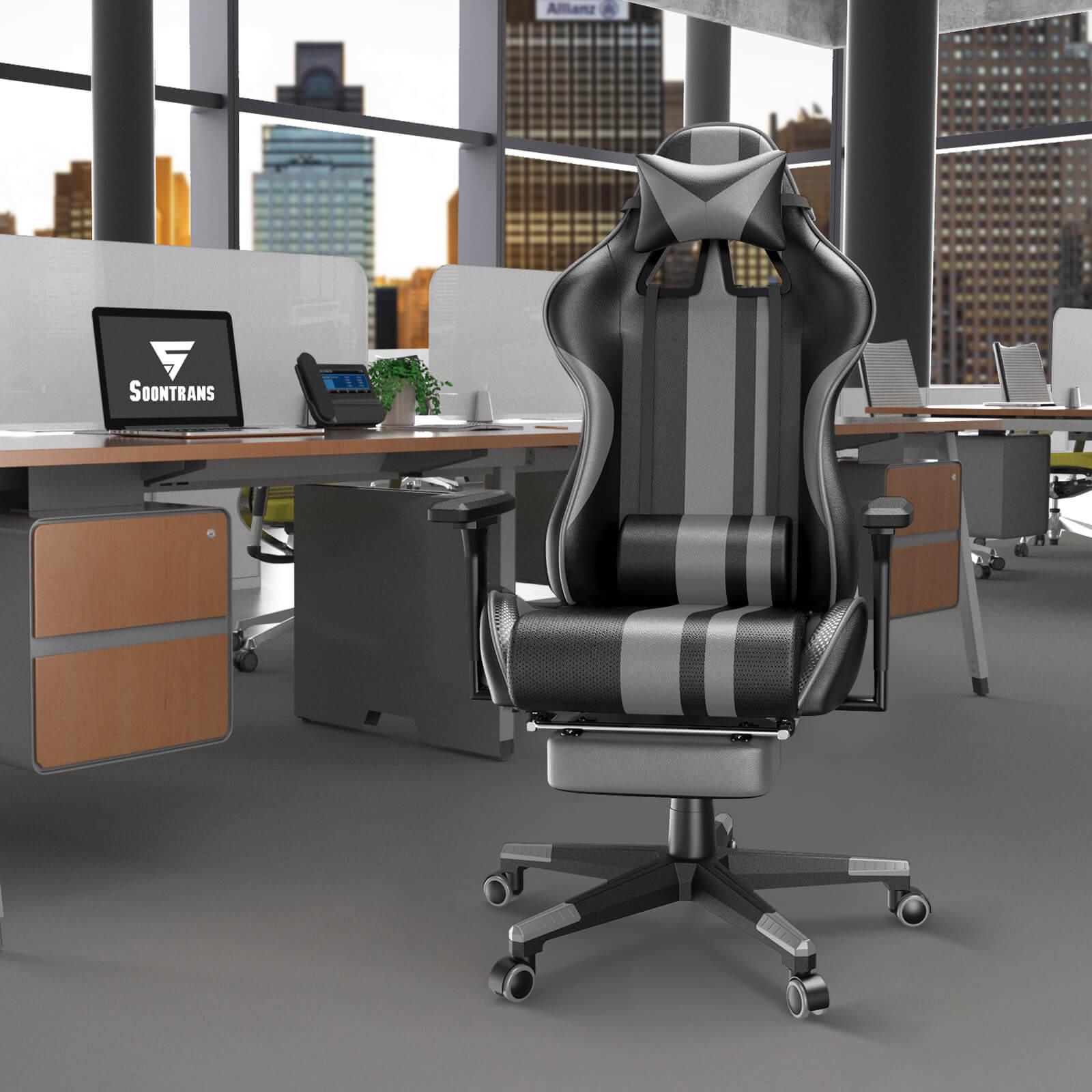 AMG Series Upgrade Version Office Chairs for Gaming Black and Grey Gaming Chair with Footrest - SOONTRANS