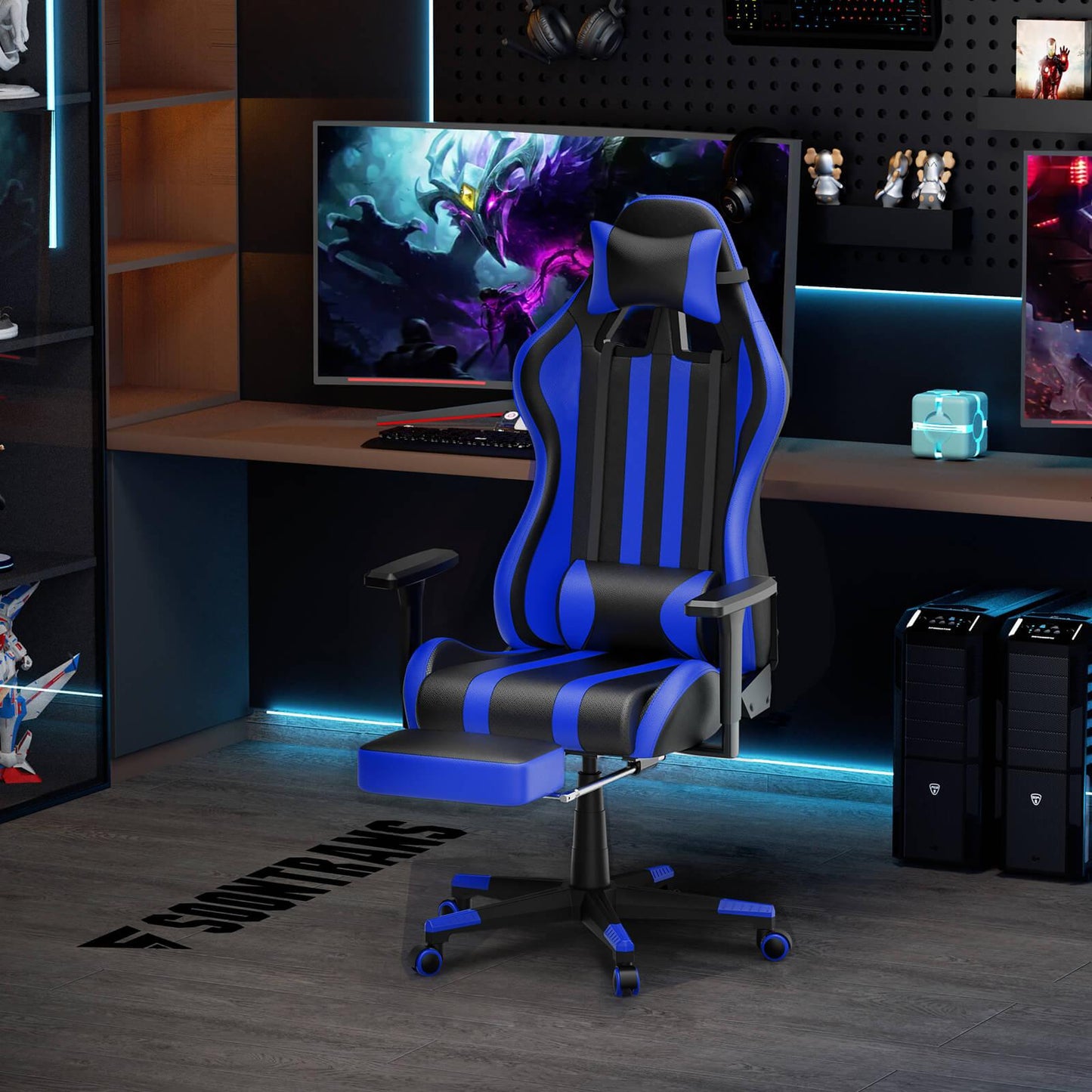 Alpha Series Pro Version Gaming Chair with Footrest Blue Gaming Recliners for Adults - SOONTRANS