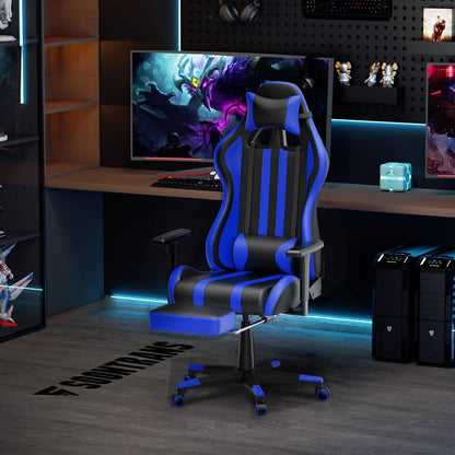 Alpha Series Pro Version Gaming Chair with Footrest Blue Gaming Recliners for Adults - SOONTRANS