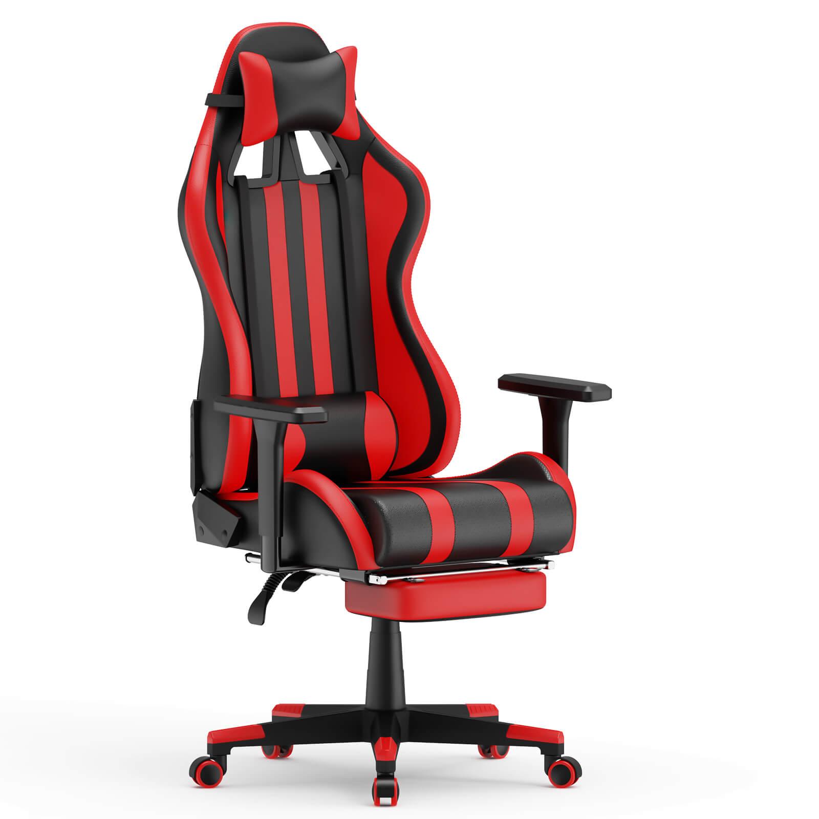 Alpha Series Upgrade Version Lumbar Gaming Chair with Footrest Red High Back Ergonomic Desk Chair - SOONTRANS