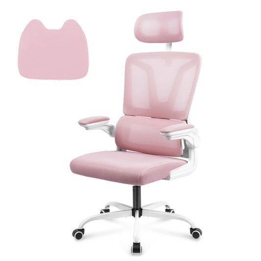 Sedia da ufficio ergonomica Soontrans in rete con cuscino di supporto lombare - rosa 